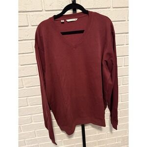 Cutter & Buck Men's XL V-Neck Pima Cotton Sweater Burgundy Pullover Soft Knit
